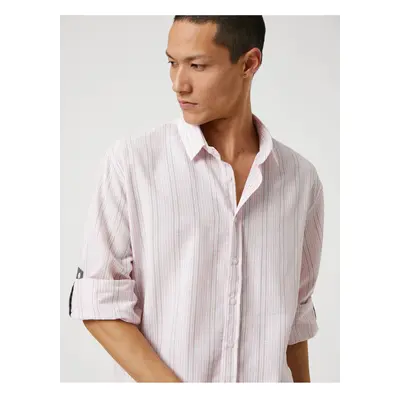 Koton Woven Shirt Classic Collar Buttoned Turnable Sleeve Detail