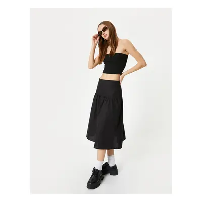 Koton Fitted Waist Midi Skirt A-Cut Comfortable Fit Standard Waist