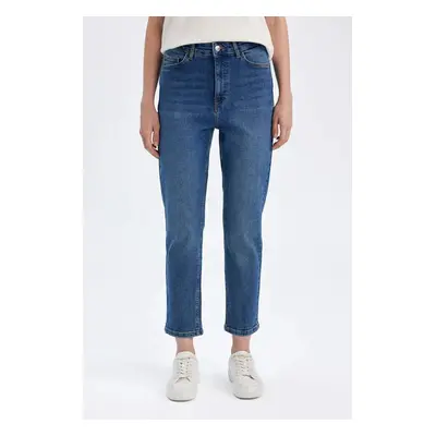 DEFACTO Mary Vintage Straight Fit High Waist Cut Ankle Length Jean Washed Trousers