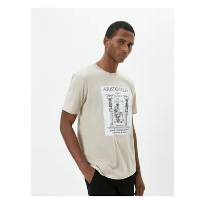 Koton Slogan Printed T-Shirt Slim Fit Crew Neck Short Sleeve Cotton