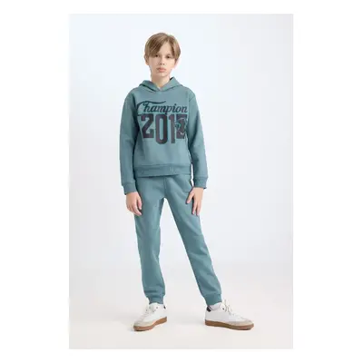 DEFACTO Boy 2-Piece Set Hooded Printed Sweatshirt Elastic Waist Tracksuit Bottoms