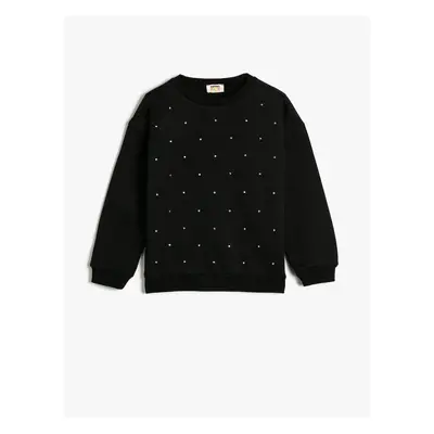 Koton Sweatshirt Crew Neck Long Sleeve Bead Detailed Raised