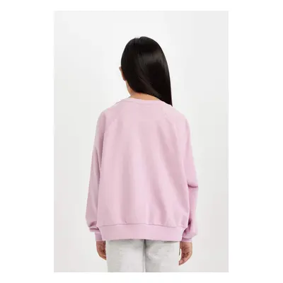 DEFACTO Girl Pink Oversize Wide Pattern Crew Neck Printed Sweatshirt