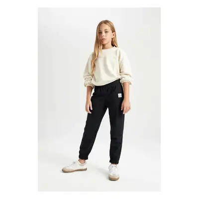 DEFACTO Girl's Woven Labeled Pocket Elastic Waist Leg Jogger Sweatpants