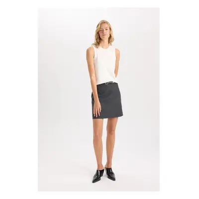 DEFACTO A-Line Basic Plain High Waist Belted Mini Classic Skirt