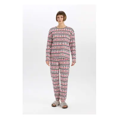 DEFACTO Fall In Love Christmas Themed Patterned Waffle Pajama Bottoms