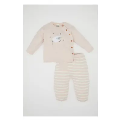 DEFACTO Baby Girl 2-Piece Set Lamb Embroidered Buttoned Long Sleeve Sweater Top Elastic Waist St