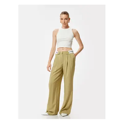 Koton Wide Leg Trousers Waist Detail Pocket Pleat Detail