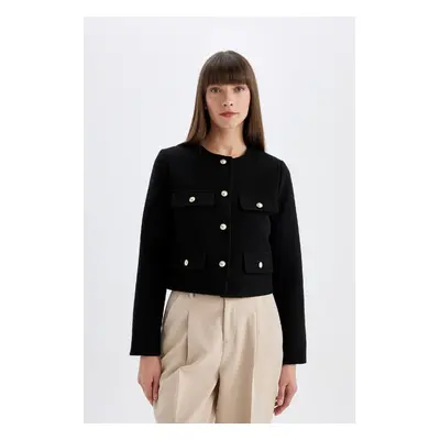 DEFACTO Crop Crew Neck Button-Down Blazer Jacket