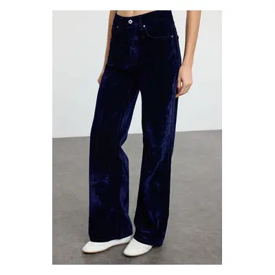 Trendyol Indigo Suede Look High Waist Wide Leg Jeans