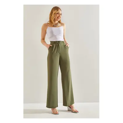 Bianco Lucci Women's High Waist Wide Leg Trousers