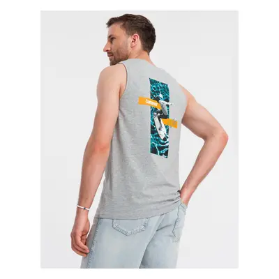 Ombre Summer Vibe printed men's cotton tank top - grey melange