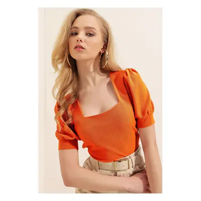 Bigdart Square Neck Knitted Blouse - Orange