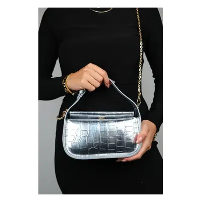 LuviShoes CEREMANY Silver Print Chain Clutch Bag