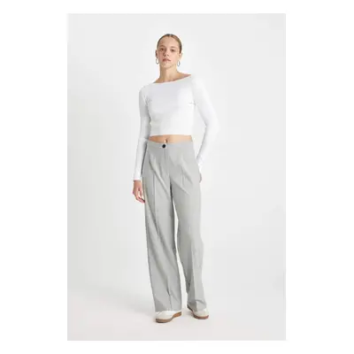 DEFACTO Standard Length Pants Wide Leg Wide Leg Basic Plain High Waist