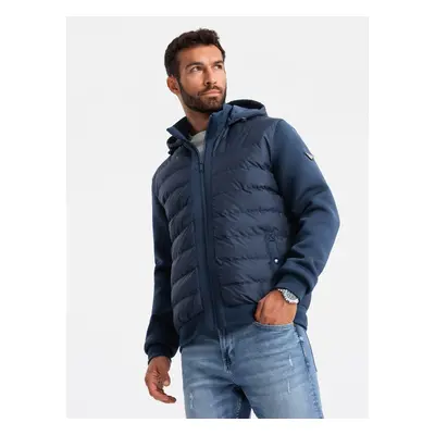 Ombre Men's quilted bomber jacket with high collar - navy blue