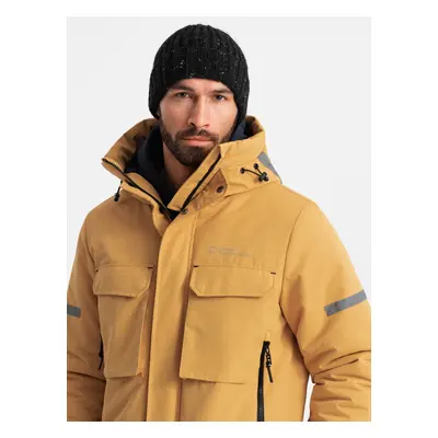 Ombre Men's long insulated jacket with reflective elements - yellow