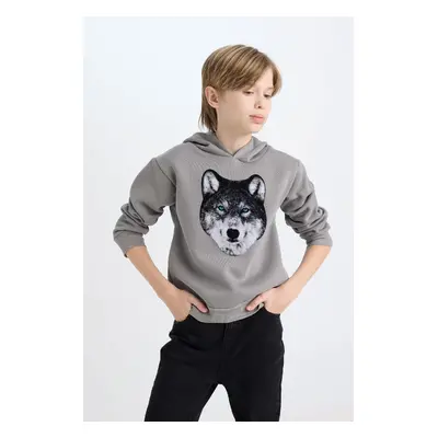 DEFACTO Boy's Hooded Printed Sweatshirt