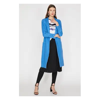 Koton Women's Blue Pocket Detailed Coat