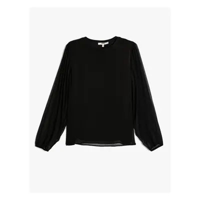 Koton Chiffon Sleeve Blouse Pleated Crew Neck Standard Cut