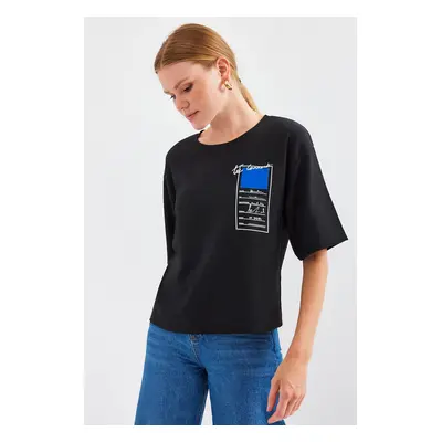 Bigdart Printed Knitted Basic T-Shirt - Black