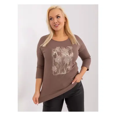 Hnědá dámská halenka plus size s rozparky