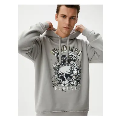 Koton Skull Printed Oversize Hooded Sweatshirt