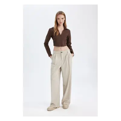 DEFACTO Classic Trousers Wide Leg Wide Leg Fleece Pocket High Waist Standard Length Basic Plain