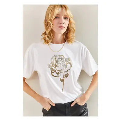 Bianco Lucci Women's Rose Patterned Tshirt