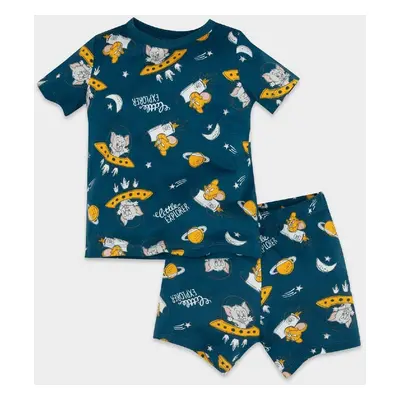 DEFACTO Baby Boy Tom & Jerry Printed Short Sleeve Shorts Cotton Combed Cotton Pajama Set