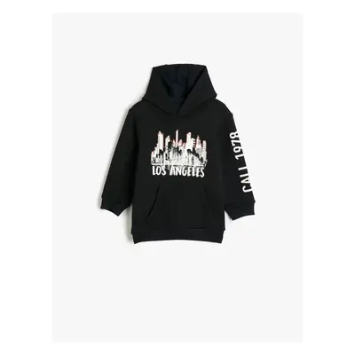 Koton Hooded Sweatshirt City Theme Print Detail Long Sleeve