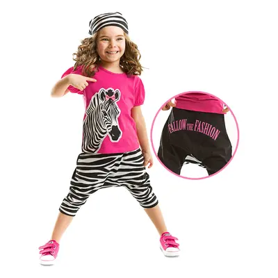 Denokids Zebra Fashion Dívčí tričko Capri Shorts Set