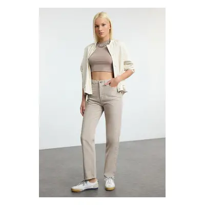 Trendyol Beige Straight Fit Woven Trousers