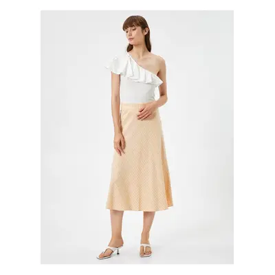 Koton Midi Skirt A-Line Normal Waist Zippered Linen Blend