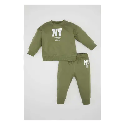 DEFACTO Baby Boy 2-Piece Set Printed Crew Neck Sweatshirt Top Jogger Sweatpants