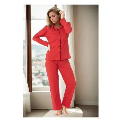 U5515 Dewberry Womens Long Sleeve Pyjama Set-RED