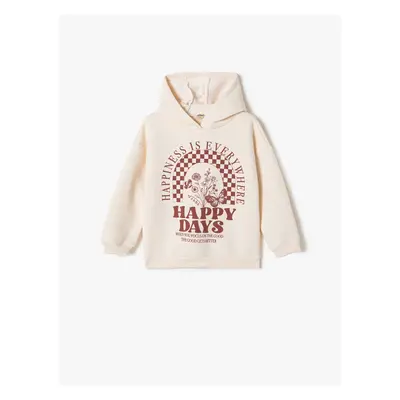 Koton Hooded Sweatshirt Tiered Long Sleeve Crew Neck Printed