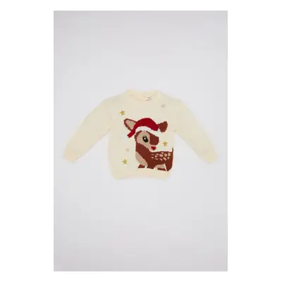 DEFACTO Baby Girl Crew Neck Christmas Themed Knitwear Sweater