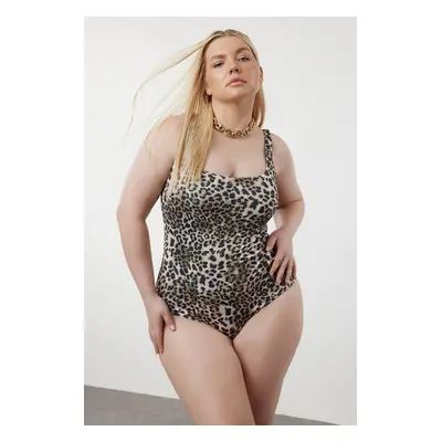 Trendyol Curve Multicolored Leopard Pattern Square Neck Swimsuit