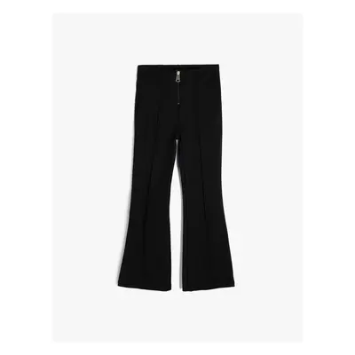 Koton Wide Leg Trousers Zipper Detailed Viscose Fabric