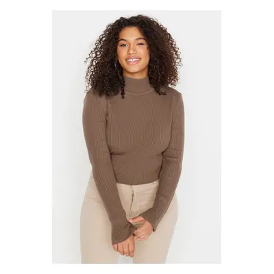 Trendyol Curve Mink Half Turtleneck Jemný pletený svetr