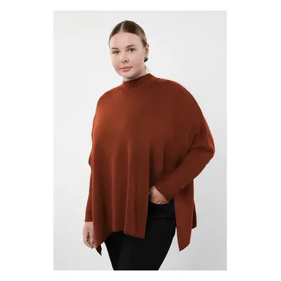 Trendyol Curve Brick Red Stand Collar Slit Detail Relax Fit Knitwear Sweater