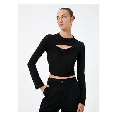 Koton Crop Body Long Sleeve Window Detail Draped