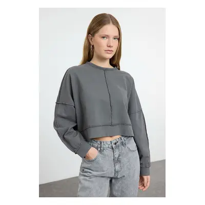 Trendyol Anthracite Washed Ribbed Relaxed/Comfortable Pattern Knitted Sweatshirt