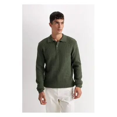 DEFACTO Khaki Standard Fit Regular Cut Polo Neck Knitwear Sweater