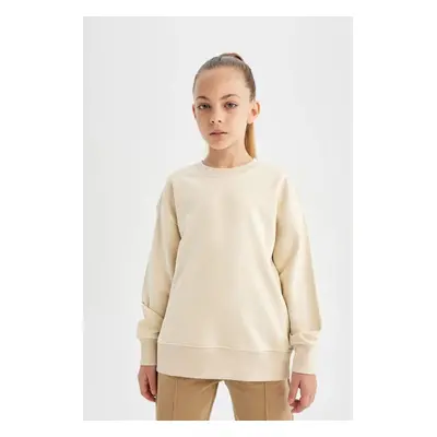 DEFACTO Girl Relax Fit Crew Neck Cotton Basic Plain School Sweatshirt