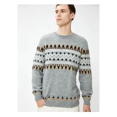 Koton Ethnic Patterned Knitwear Sweater Crew Neck Long Sleeve