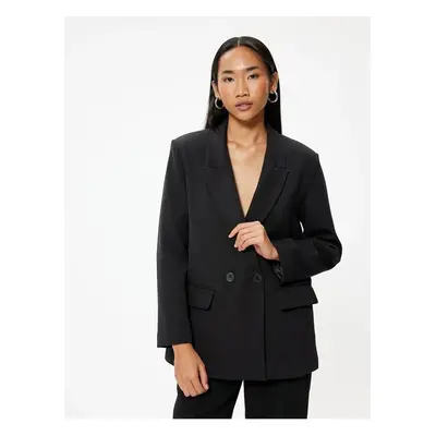 Koton Oversize Blazer Jacket Double Breasted Reverse Collar Flap Pocket Detailed