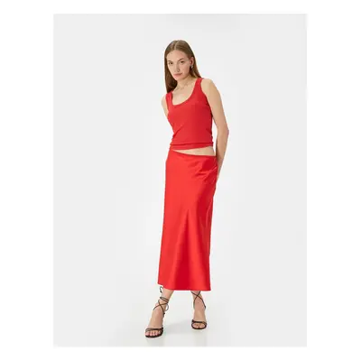 Koton Midi Satin Skirt Normal Waist