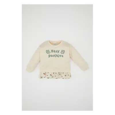 DEFACTO Baby Girl Crew Neck Printed Soft Fluffy Sweatshirt